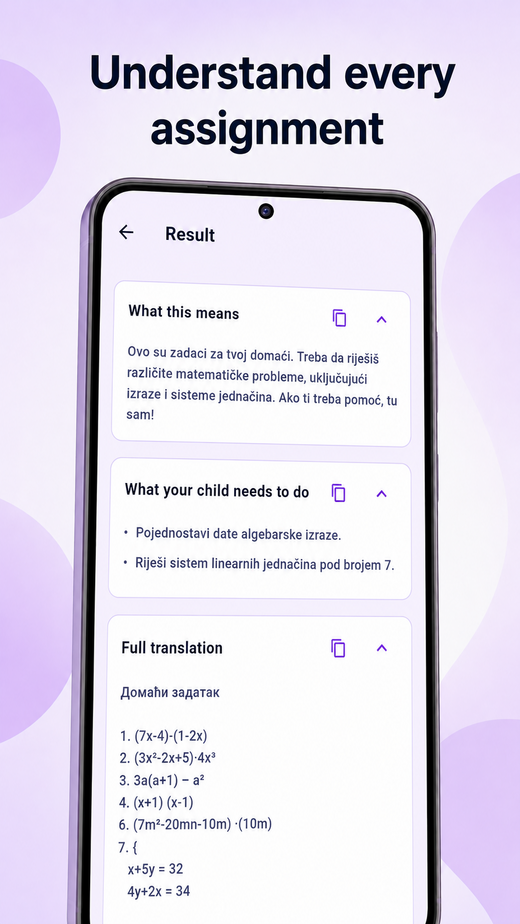 Clariko result screen with translation and explanation